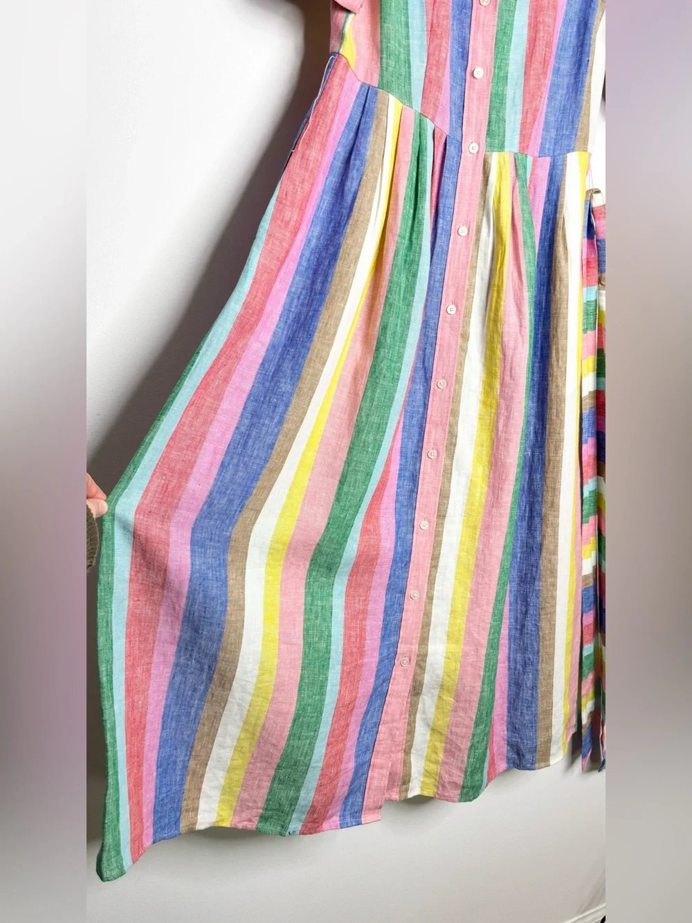 Boden Alexa Stripe Linen Maxi Shirt Dress Pink Multi Size 6R - Picture 8 of 16